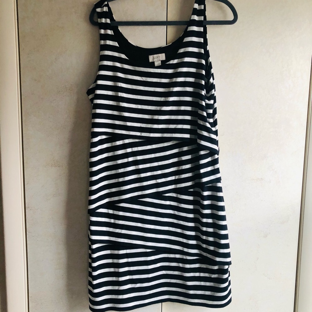Loft Jersey Striped Tiered Black and White Dress L